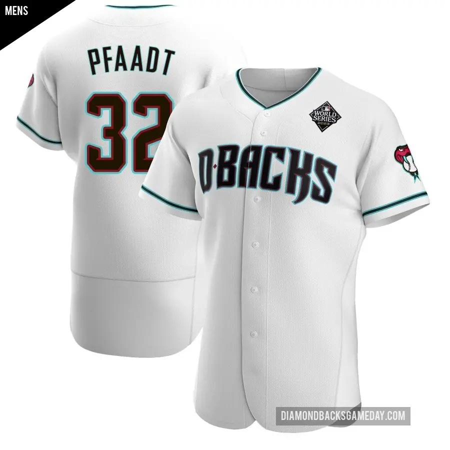 Men's Arizona Diamondbacks ＃32 Brandon Pfaadt Authentic White Teal Alternate 2023 World Series Jersey