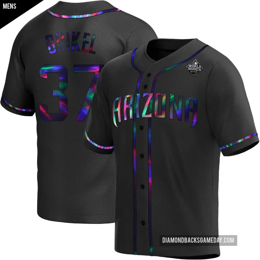 Men's Arizona Diamondbacks ＃37 Kevin Ginkel Replica Black Holographic Alternate 2023 World Series Jersey