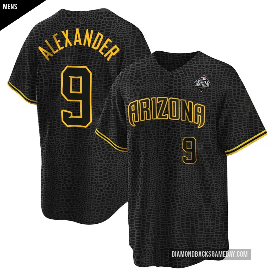 Men's Arizona Diamondbacks ＃9 Blaze Alexander Replica Black Snake Skin City 2023 World Series Jersey