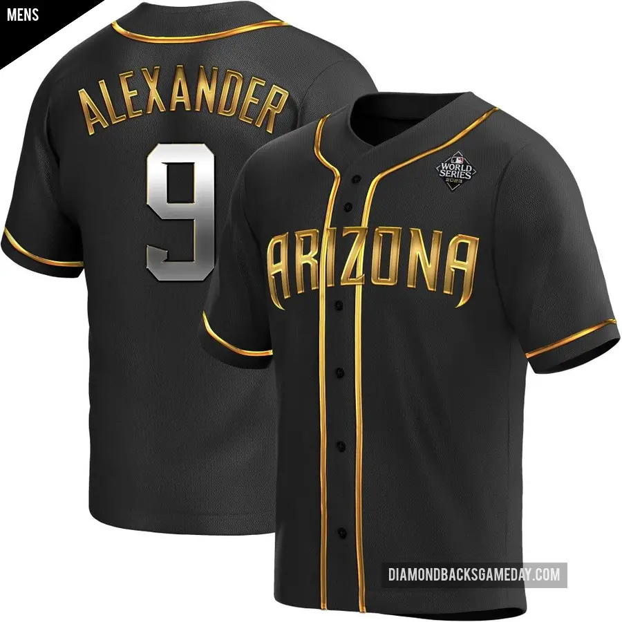 Men's Arizona Diamondbacks ＃9 Blaze Alexander Replica Gold Black en Alternate 2023 World Series Jersey