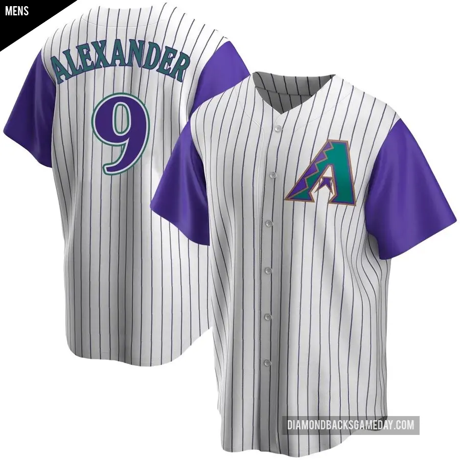 Men's Arizona Diamondbacks ＃9 Blaze Alexander Replica Purple Cream/ Alternate Cooperstown Collection Jersey