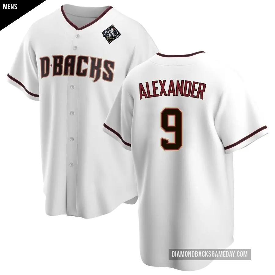 Men's Arizona Diamondbacks ＃9 Blaze Alexander Replica White Home 2023 World Series Jersey