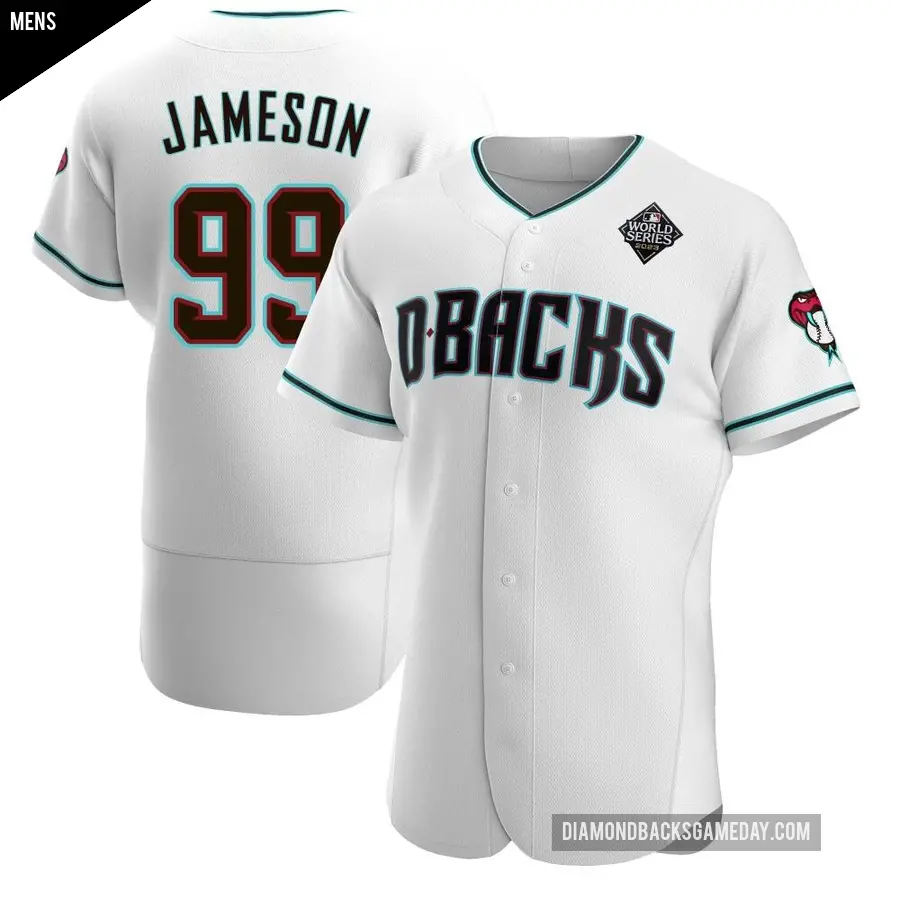 Men's Arizona Diamondbacks ＃99 Drey Jameson Authentic White Teal Alternate 2023 World Series Jersey