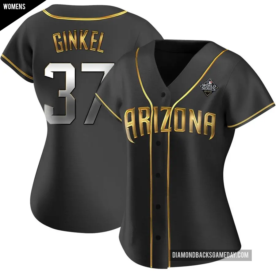 Women's Arizona Diamondbacks ＃37 Kevin Ginkel Authentic Gold Black en Alternate 2023 World Series Jersey