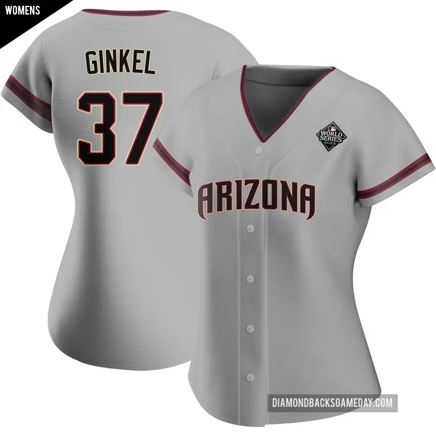 Women's Arizona Diamondbacks ＃37 Kevin Ginkel Authentic Gray Road 2023 World Series Jersey