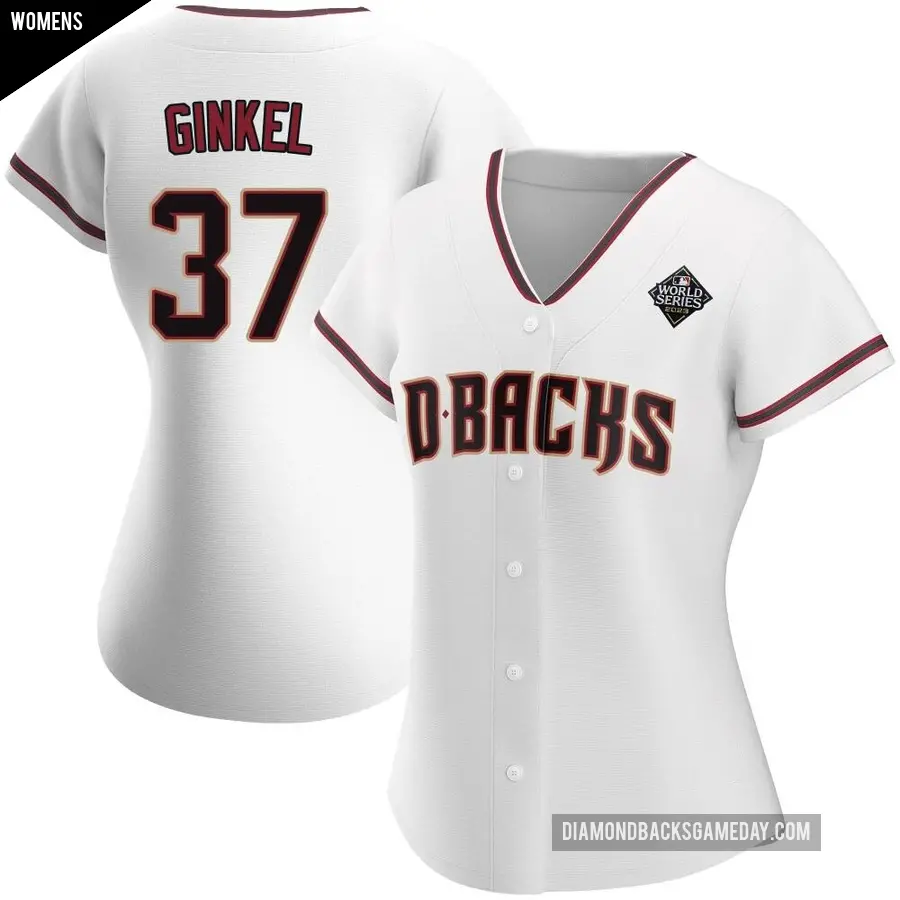 Women's Arizona Diamondbacks ＃37 Kevin Ginkel Authentic White Home 2023 World Series Jersey