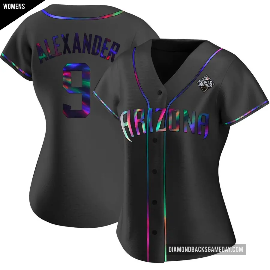 Women's Arizona Diamondbacks ＃9 Blaze Alexander Authentic Black Holographic Alternate 2023 World Series Jersey