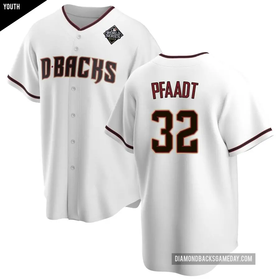 Youth Arizona Diamondbacks ＃32 Brandon Pfaadt Replica White Home 2023 World Series Jersey