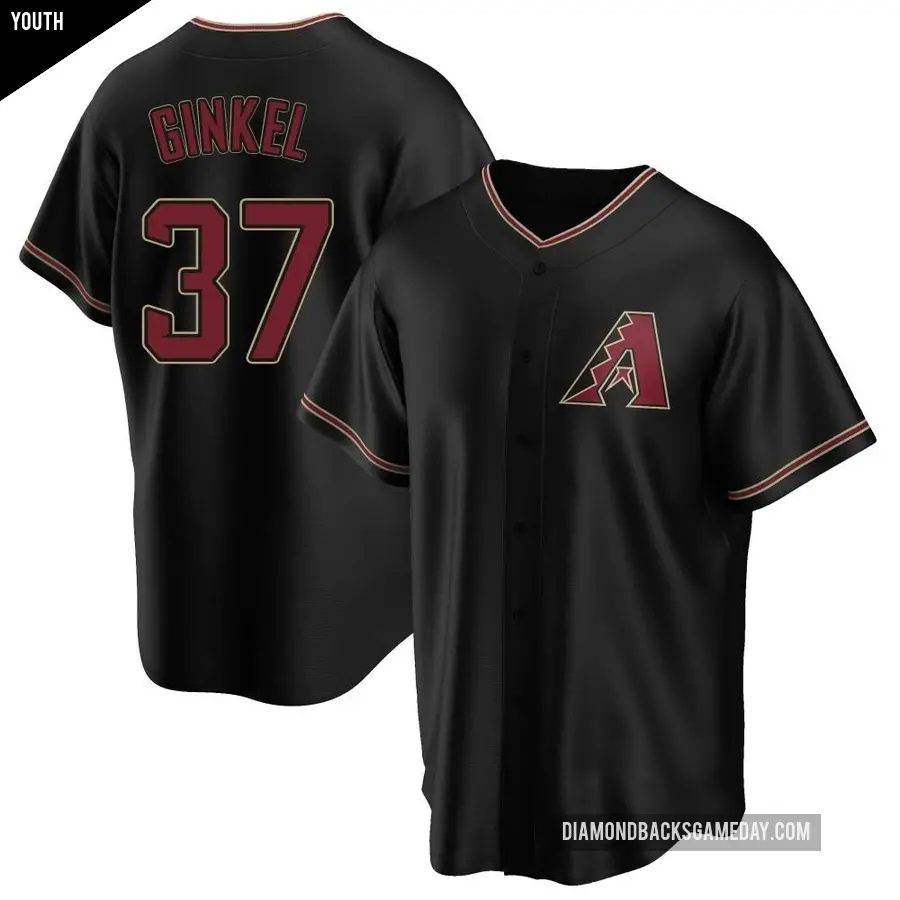 Youth Arizona Diamondbacks ＃37 Kevin Ginkel Replica Black Alternate Jersey